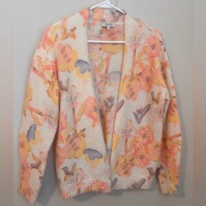 BARTOLINI MADE IN ITALY PEACH CREAM FLORAL CARDIGAN MOHAIR ALPACA COTTON BLEND